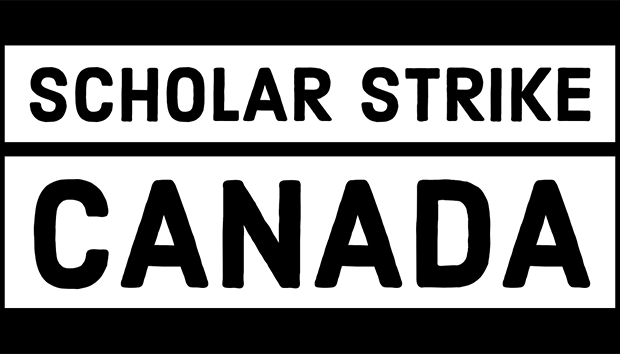 'Scholar Strike Canada' in black and white text on a black background