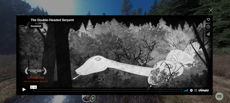 Screenshot of the Camosun Bog 360 field trip, with a video called The Two Headed Serpent