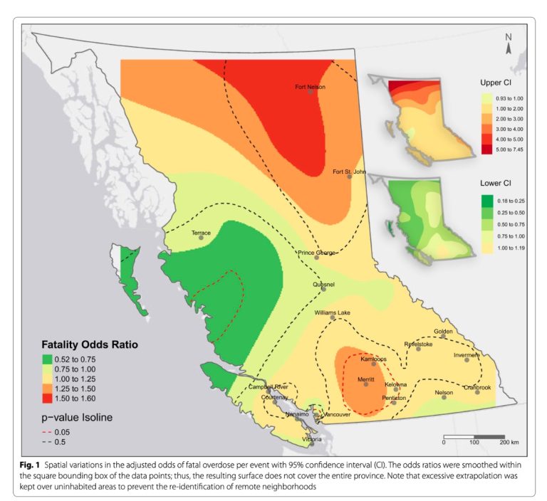 A map of BC showing risk areas: with communities in the Northern and Interior regions at highest risk